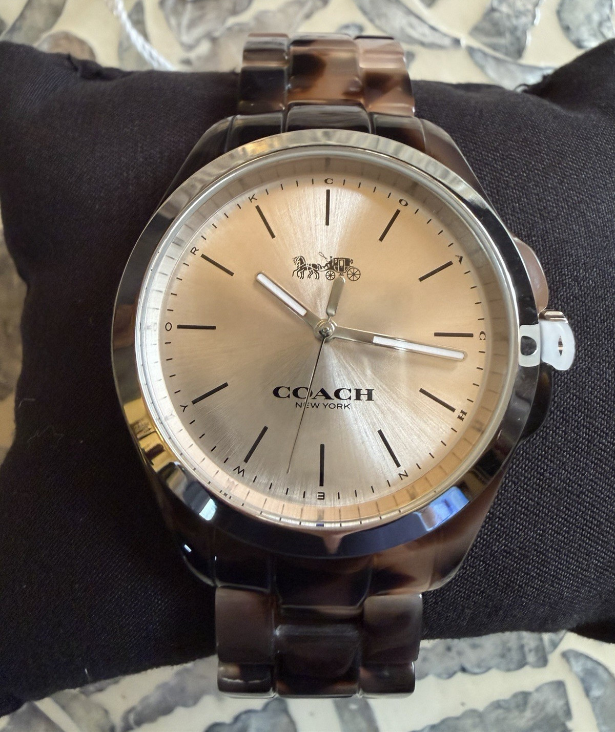 NEW COACH Women’s Tortoise Resin Bracelet Watch Silver Dial Quartz NIB Tags