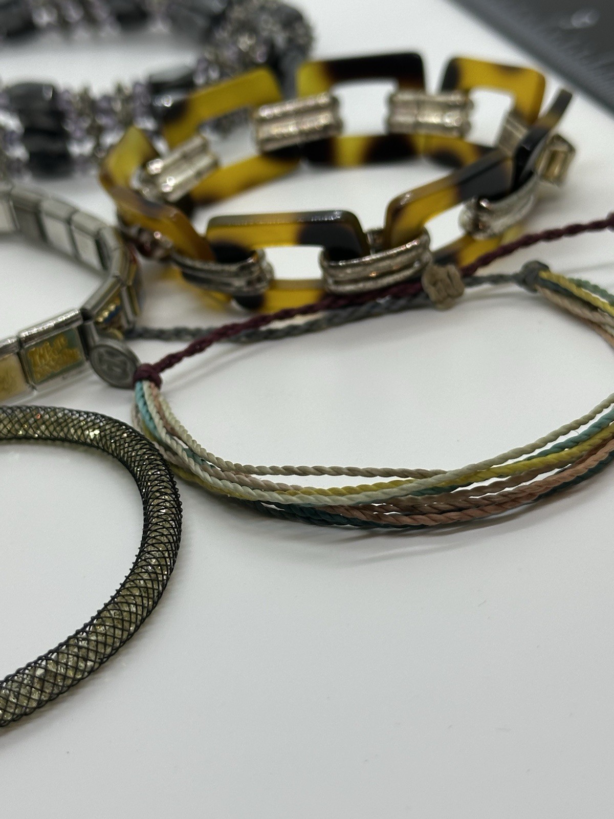Mixed Bracelet Lot 5 Pc Acrylic Link Italian Charm Mesh Crystal Beaded Boho