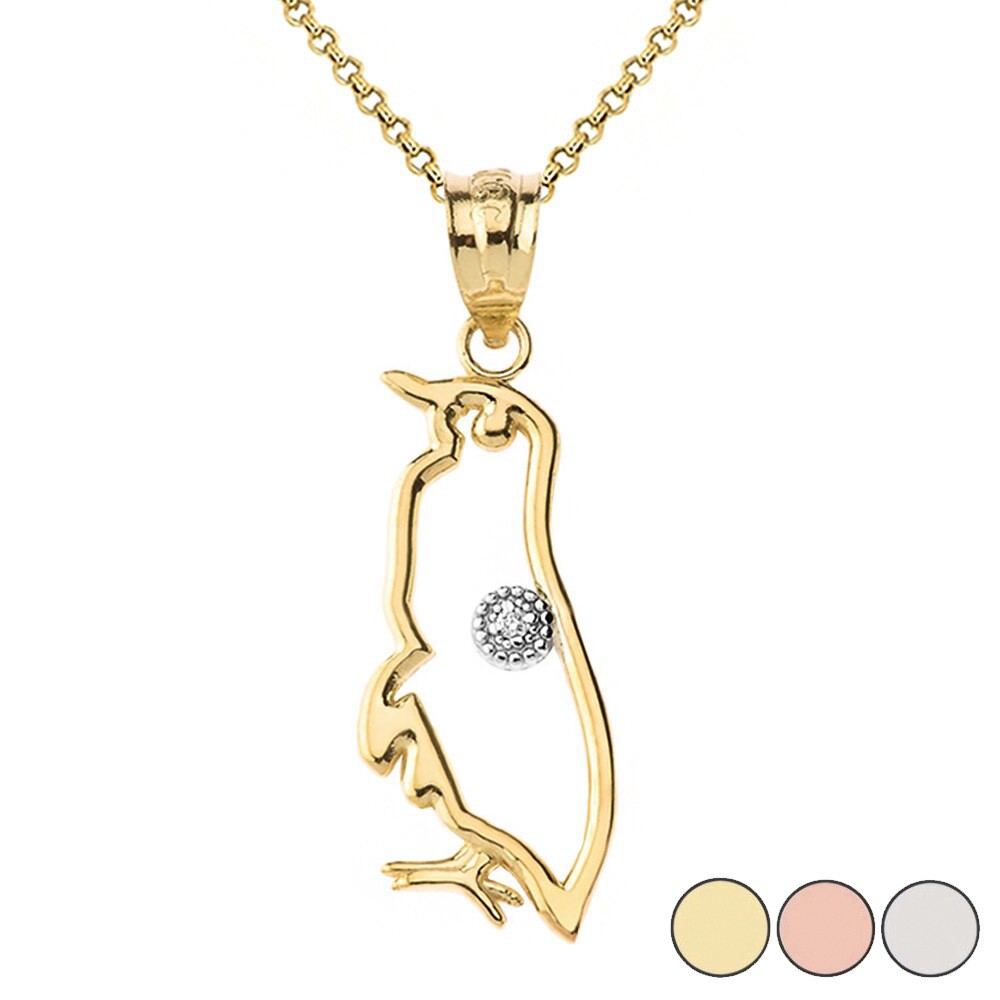 Gold Diamond Penguin Pendant Necklace (Available in Yellow/Rose/White Gold)