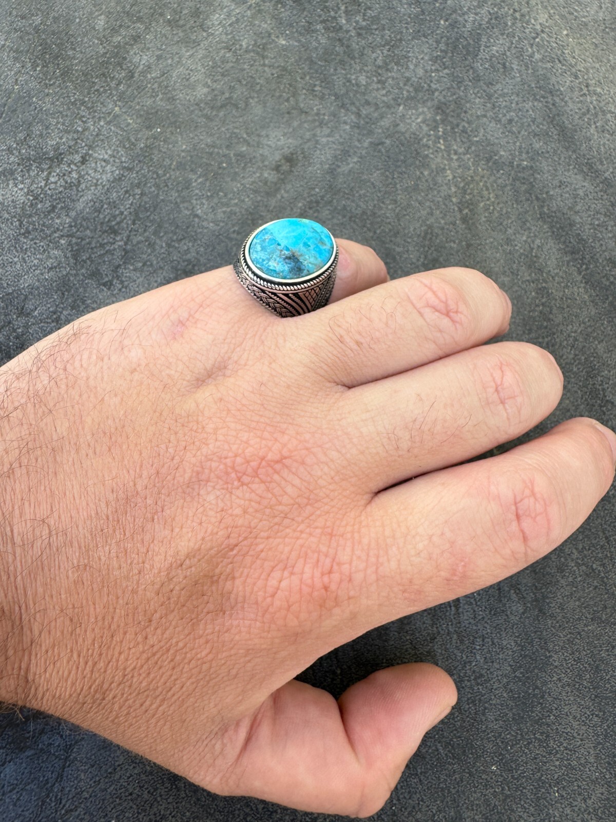 Natural Turquoise Mens Real Solid 925 Silver Handmade Oval Native American Ring