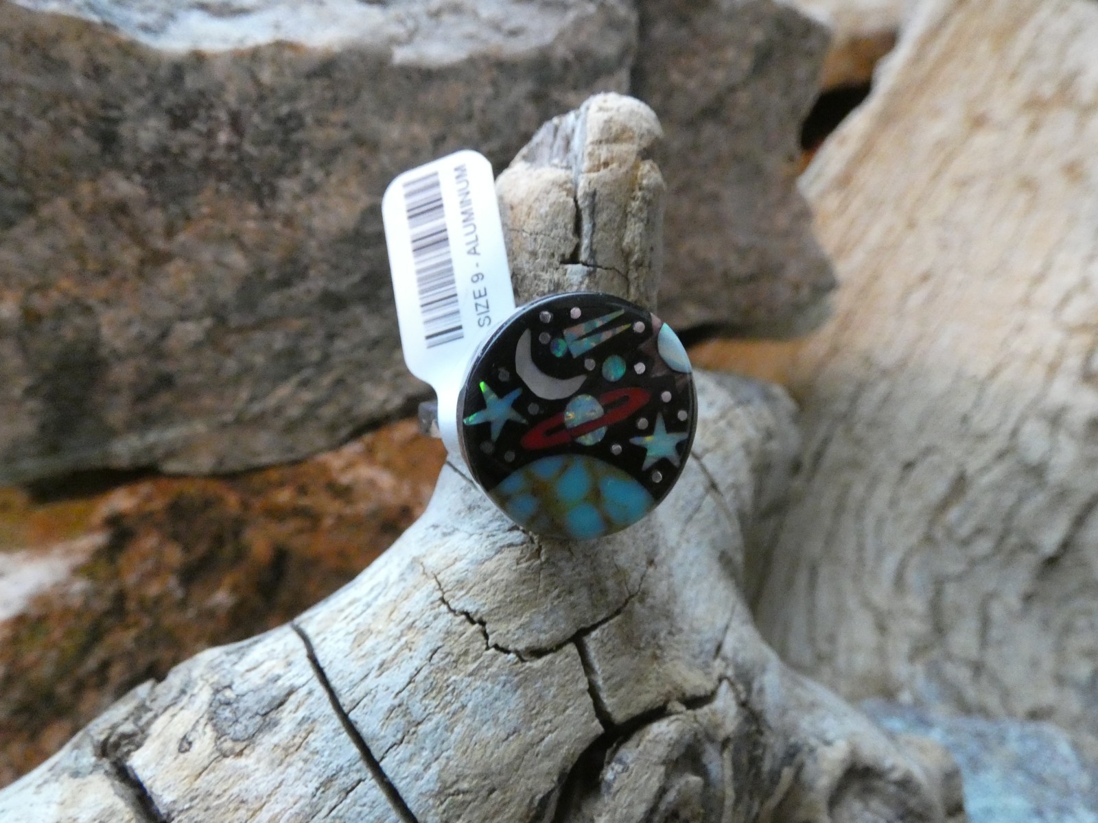 Mother Earth Micro Gemstone Opal Aluminum Sterling Silver Alloy Size 9 Ring AR93