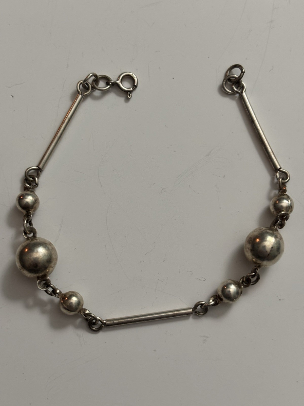 Vintage Sterling Silver Bar and Ball Modernist Bracelet 7.25 Inches