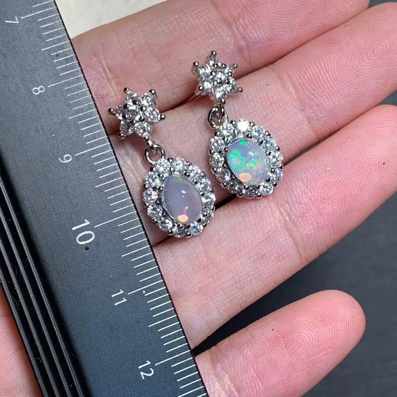 Natural Oval Opal Stud Drop Earrings Women Vintage Halo Copper Jewelry Gifts