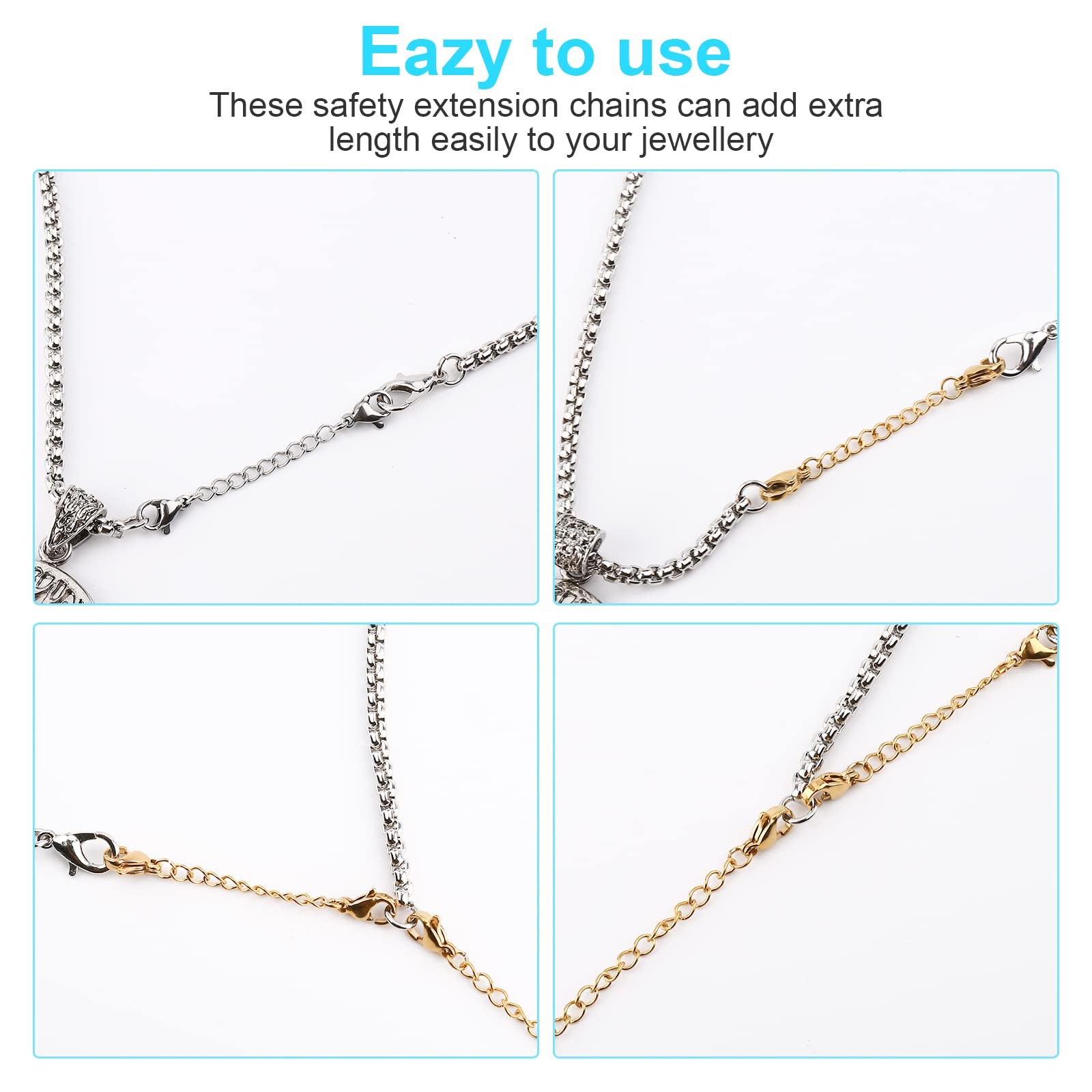 12 PCS Necklace Extenders – Stainless Steel Necklace Extension Chain for Jewelry