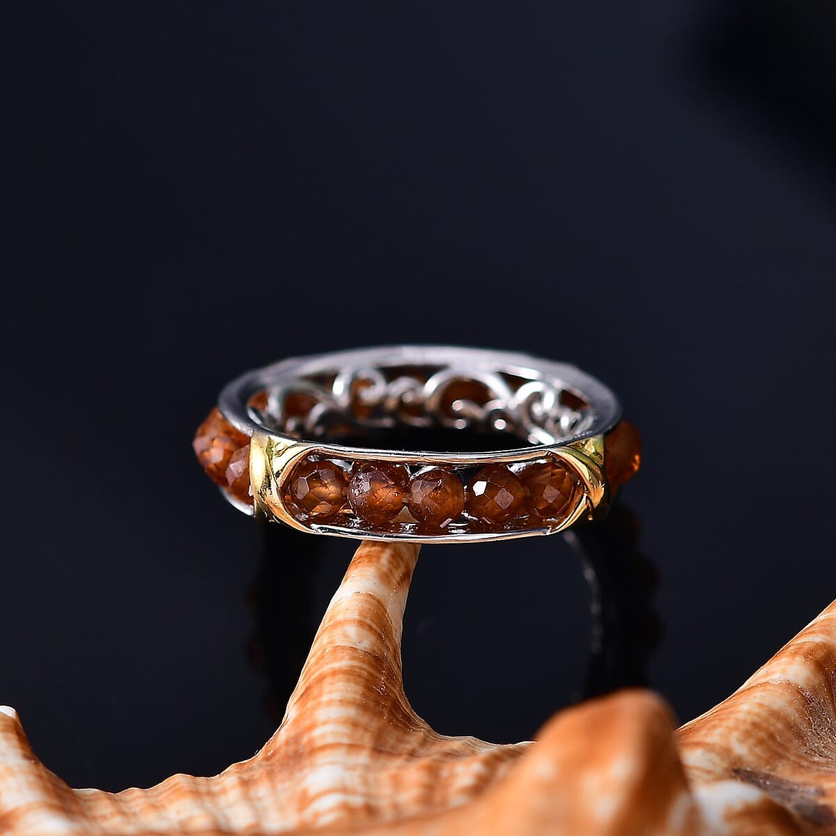 10.00ctw Premium Ceylon Hessonite Criss Cross Ring Platinum Bond Size 7