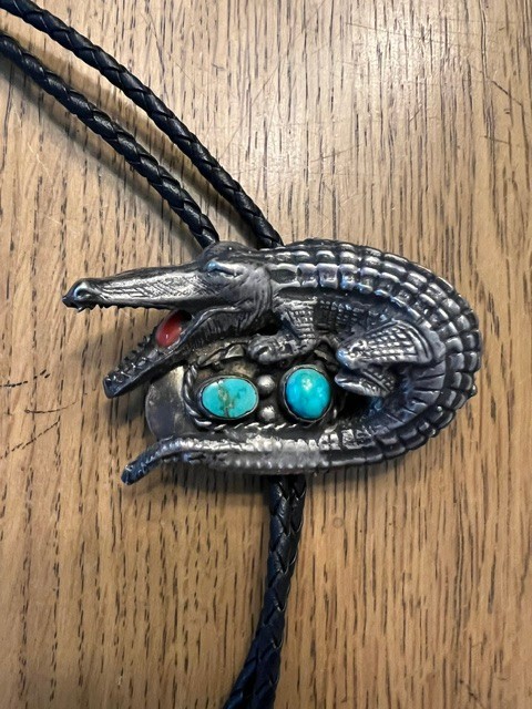 Vintage Sterling Silver Alligator Bolo Tie