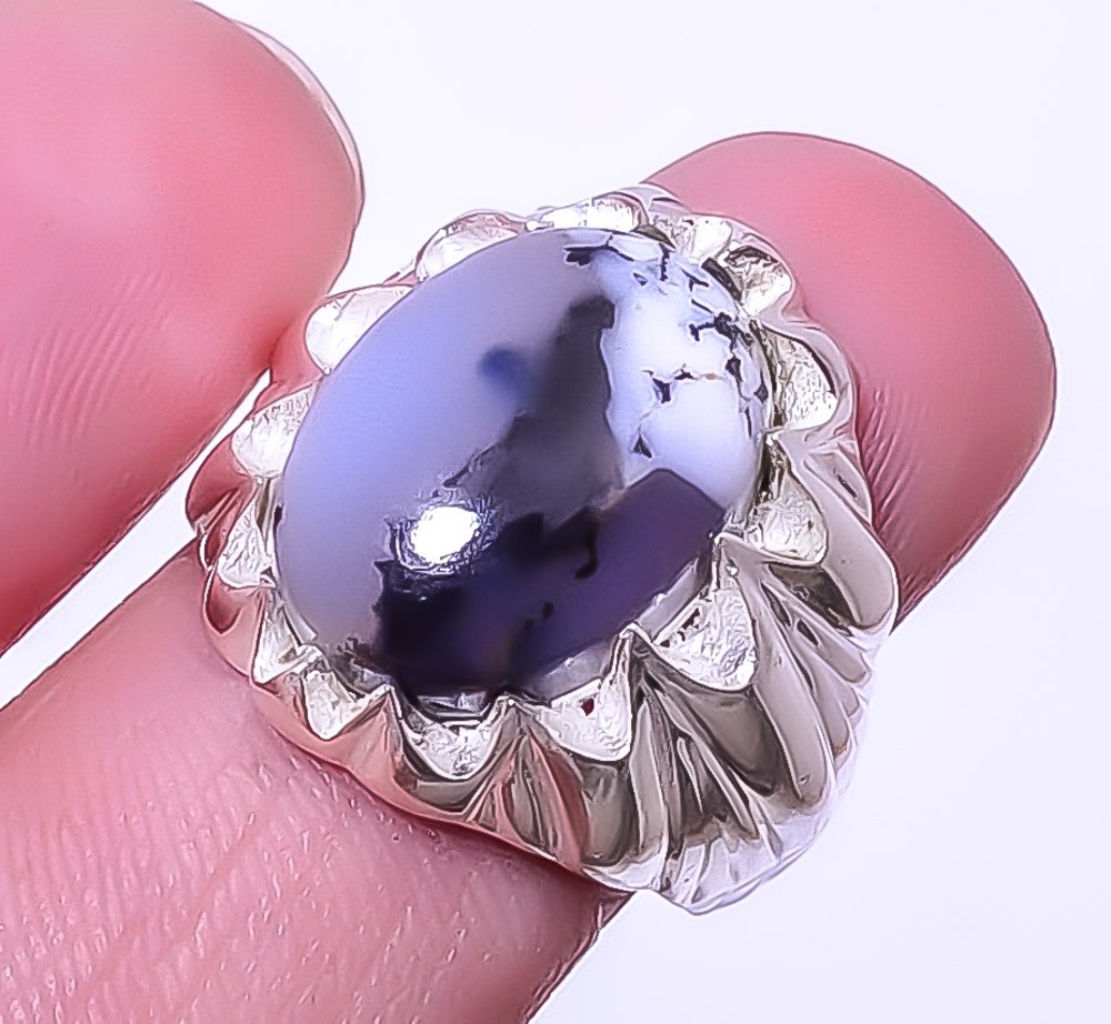 Merlinite Dendritic Opal -Brazil 925 Sterling Silver Unisex Ring 7 R6