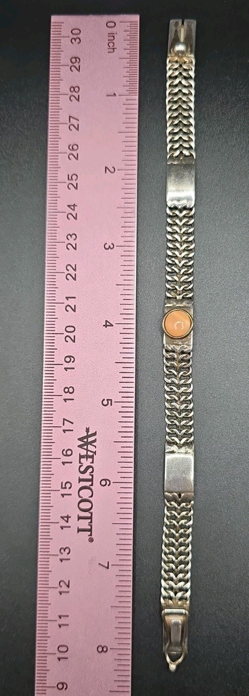 ​Vintage Peruvian 950 Silver Flat Foxtail Panel Pink Conch Shell Bracelet 7.5″