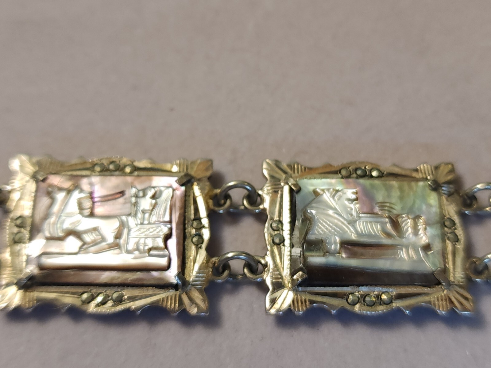 Vtg 30s 800 Silver Italy hand-Carved Cameo Bracelet 7 Greek Gods Days Week