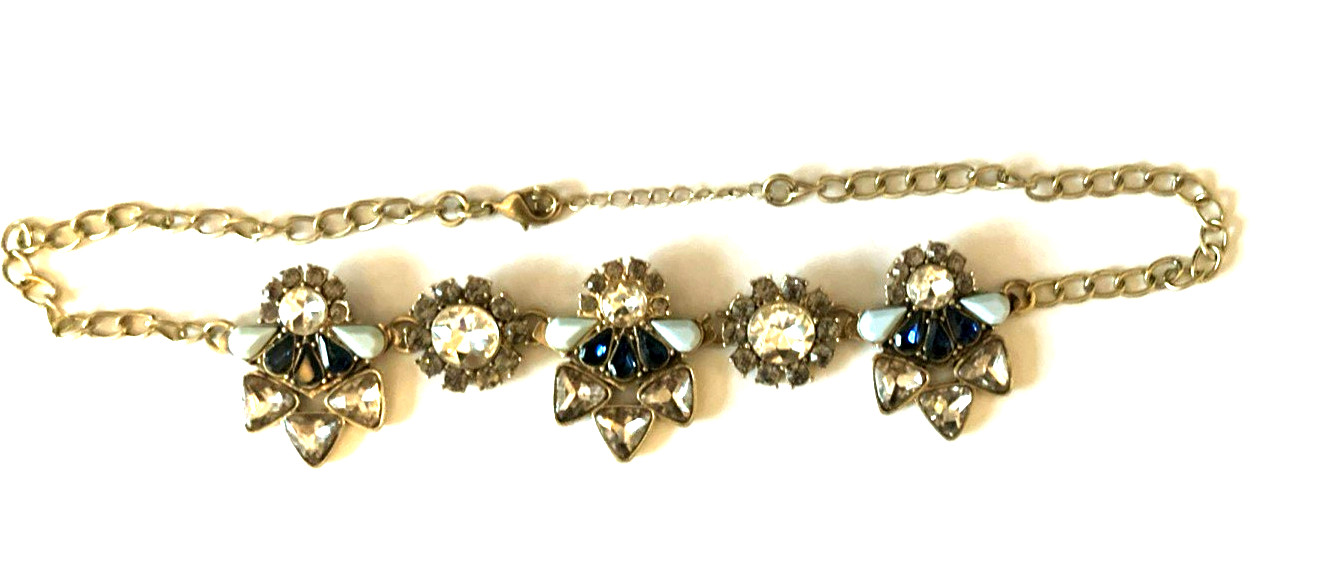 Art Deco Style Blue and Clear Rhinestone Angels Statement Necklace
