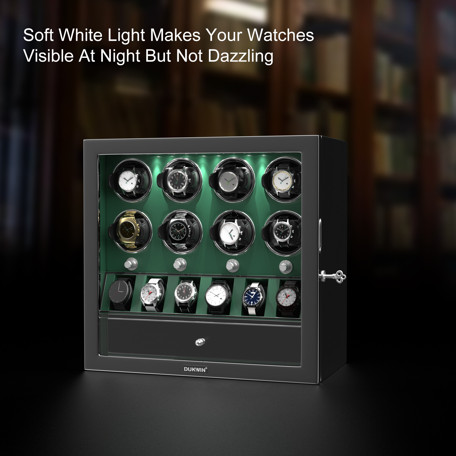 New Compact LED Automatic 8 Watch Winder With 6 Watches Display Storage Box Gift