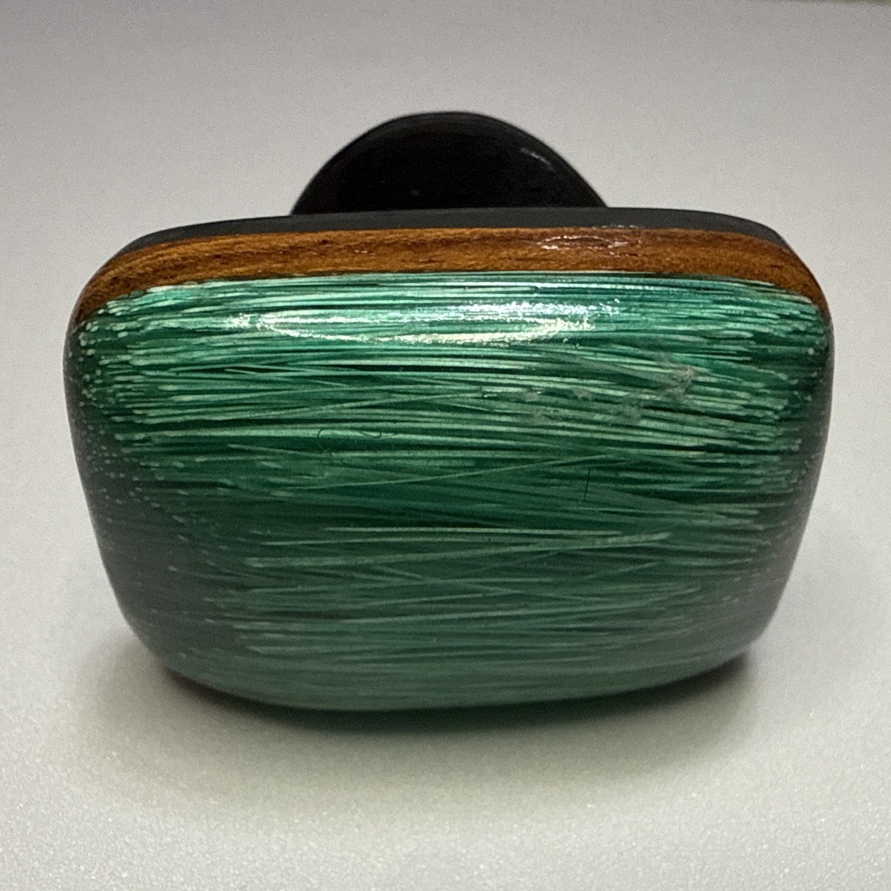 Vintage Resin Acrylic Wood Inlay And Light Green Rectangular Ring Size 7 Retro