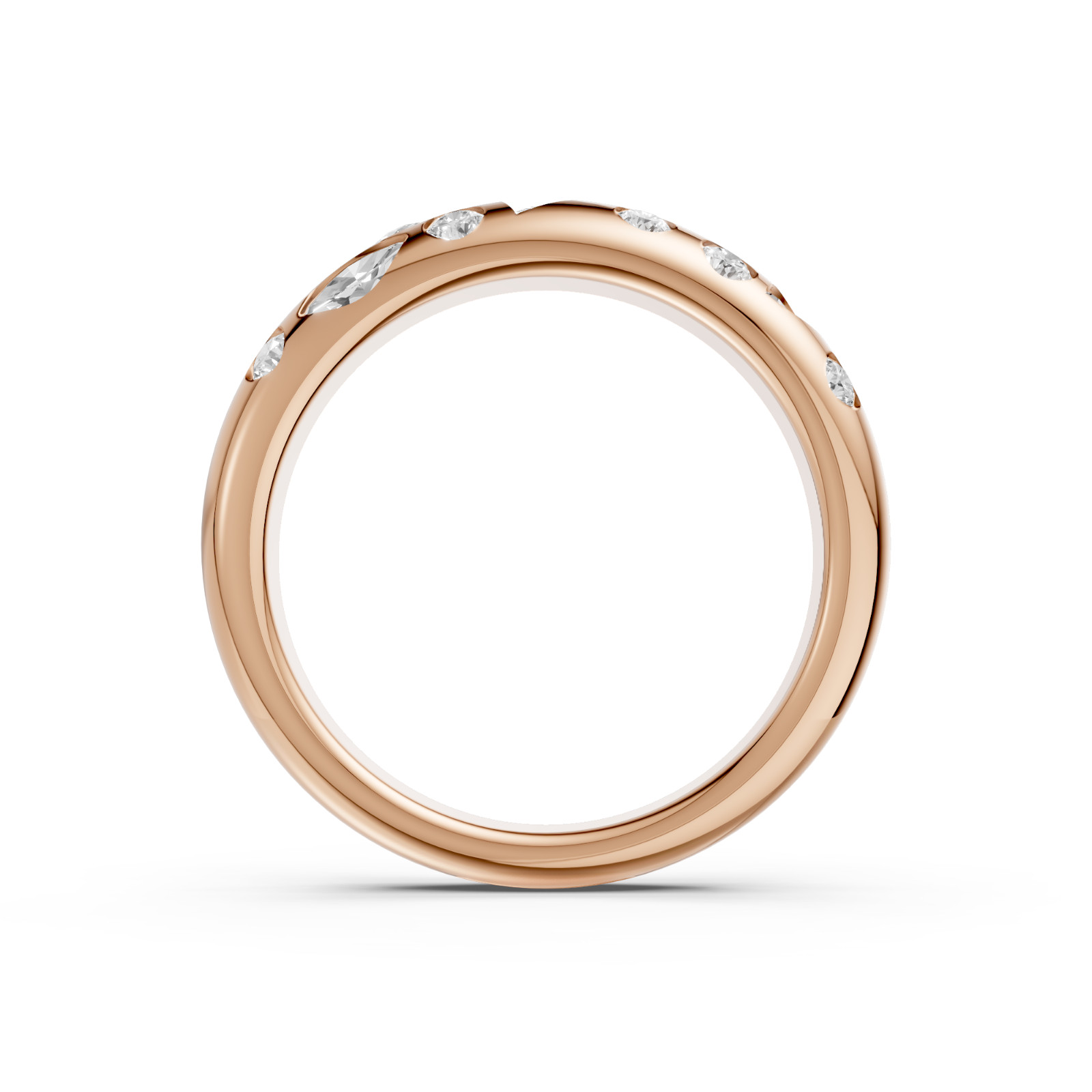 Multi Shape Lab Grown Diamond Flush Set Comfort Fit Gold Band In 14K Solid Gold