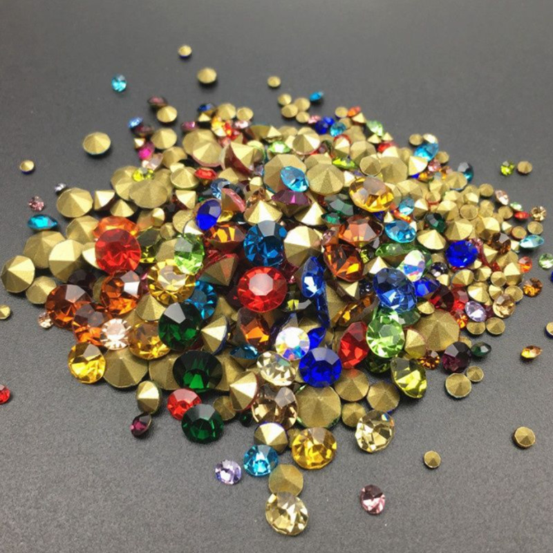 1440 pcs Mixed Color Round Pointed Back Crystal Glass Rhinestone Pick Size DIY