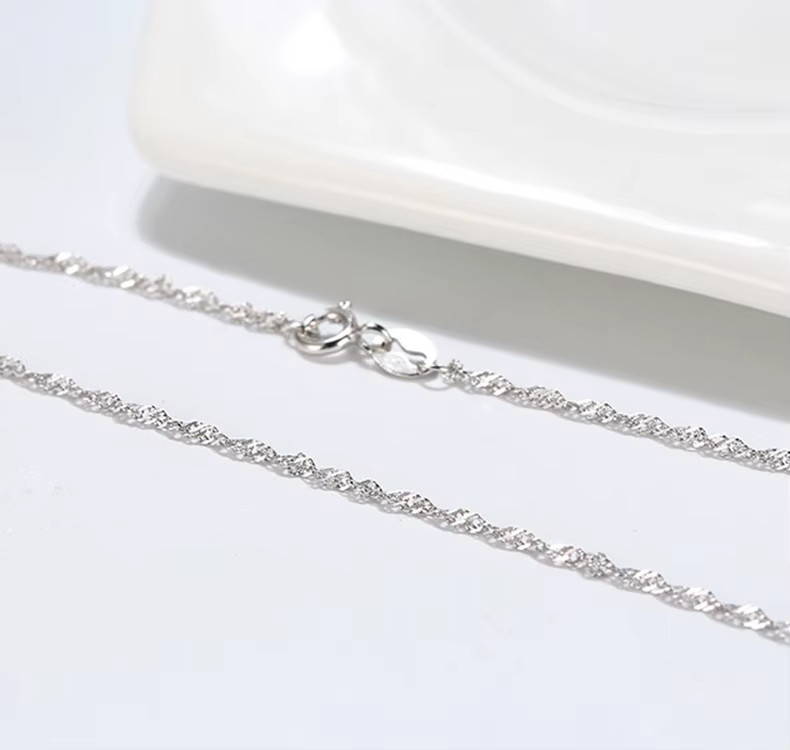 Solid 925 Sterling Silver Twisted Diamond Cut Snake Chain Singapore Necklace N7