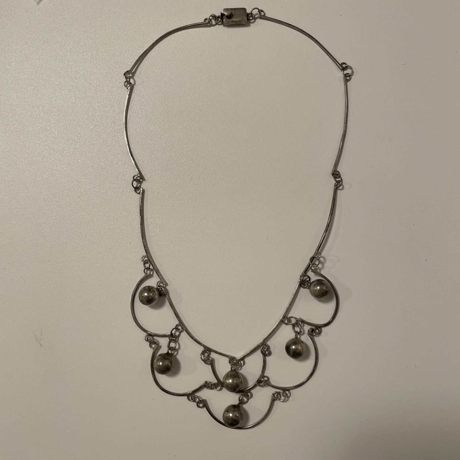 Vintage Sterling Taxco 925 Bar And Ball Necklace Functional Clasp