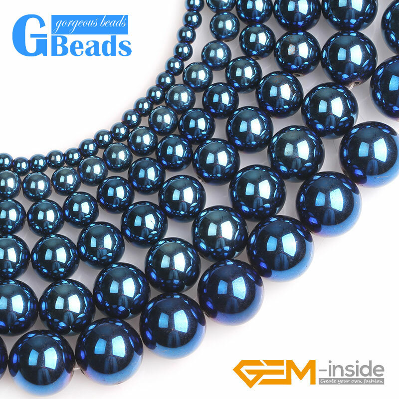 Golden Blue Rainbow Black Hematite Stone Smooth Round Wholesale 6mm 8mm gbeads