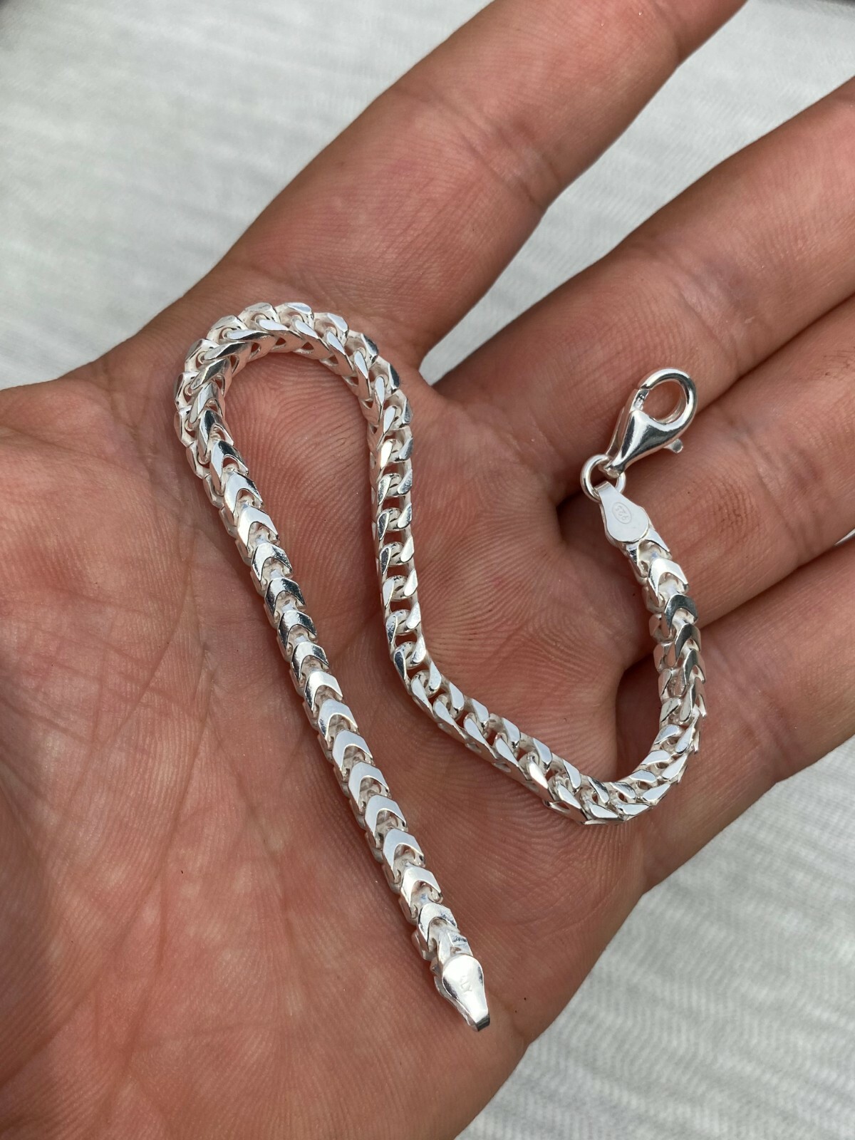 Real Solid 925 Sterling Silver Franco Bracelet 2.5-5mm ITALY MADE Men’s Pulsera