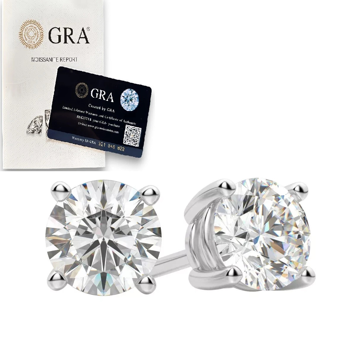 Moissanite Push Back 925 Solitaire Stud Earrings GRA Certified D/VVS1