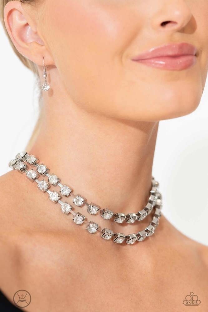 Paparazzi Silver Plated Clear Rhinestone Double Row Choker Necklace Adjustable