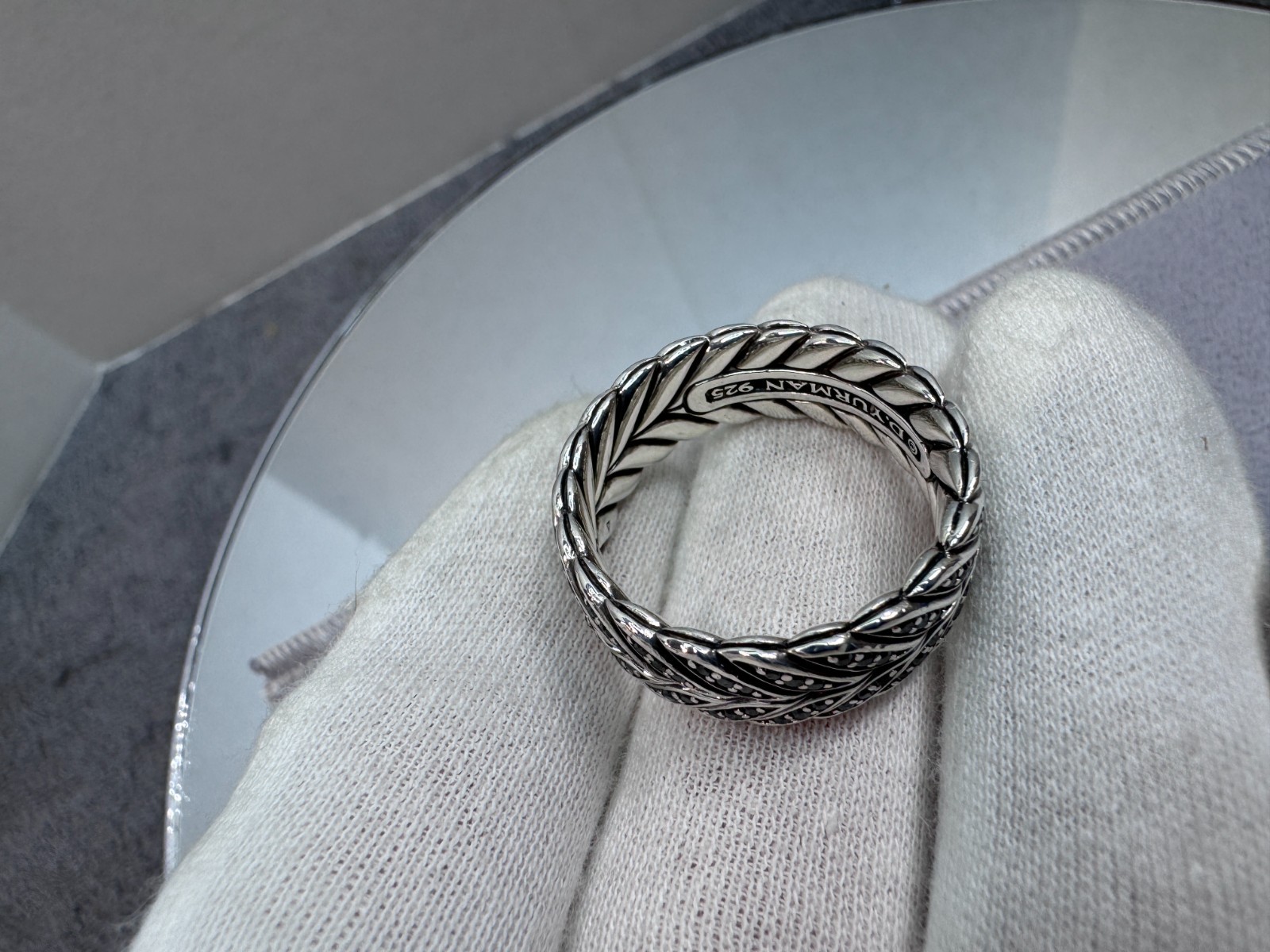 David Yurman Sterling Silver Men’s Diamond Chevron Pave Band Ring 9mm – Size 11