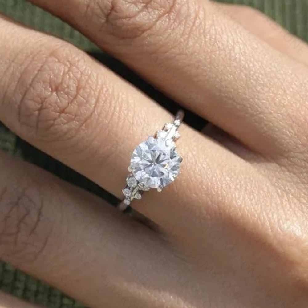 2.0CT Round Moissanite Solitaire with Accents Wedding Ring 14K White Gold Plated