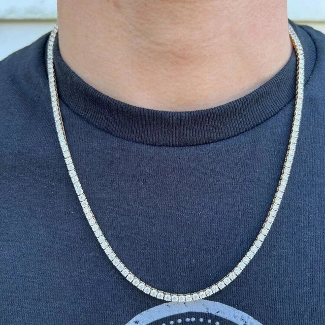 12CT Round Cut Lab Created 3MM Diamond Men’s 20″ Tennis Necklace in 925 Silver