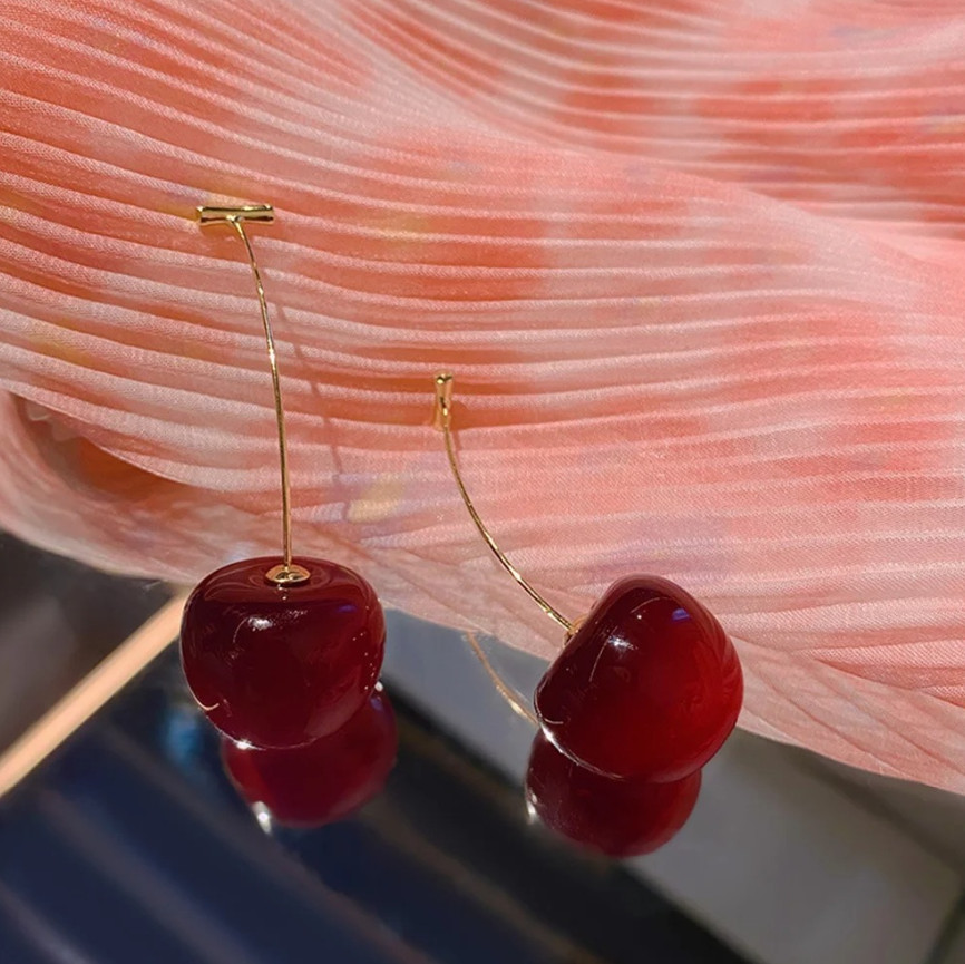 2pcs Cute Cherry Fruit Earrings Acrylic Resin Kpop Jewelry Trendy Accessories