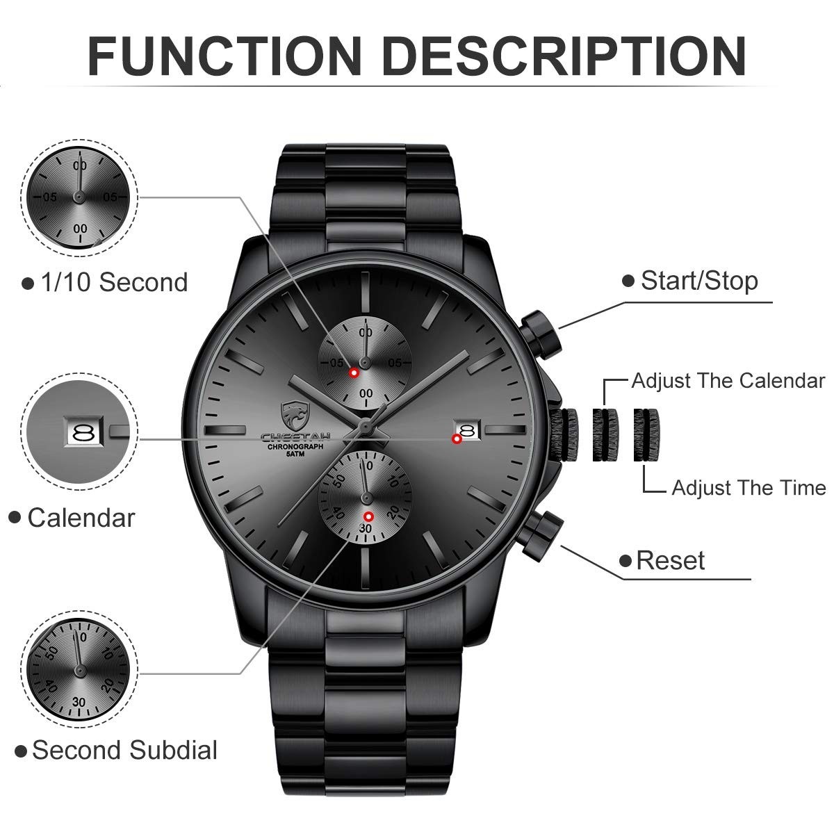 Stylish Men’s Waterproof Chronograph Quartz Watch – Stainless Steel, Auto Date