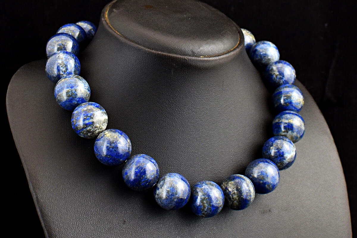 1372 Cts Earth Mined Blue Lapis Lazuli Round Shape Beads Necklace JK 07E297