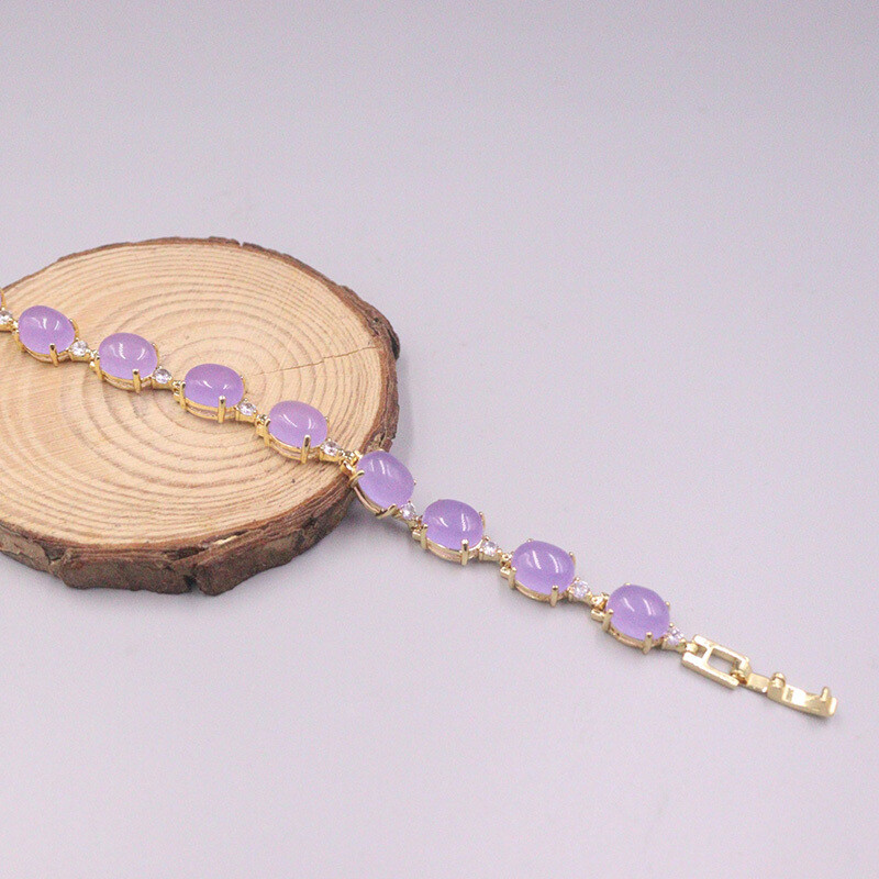 Natural Purple Jade Bracelet For Women Gemstone Gold Plated Bracelet 7.2”L