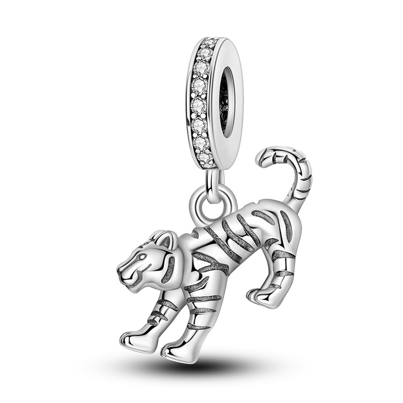 MULA Cute Tiger Pendant 925 Sterling Silver DIY Charm AAA CZ for Women Bracelet