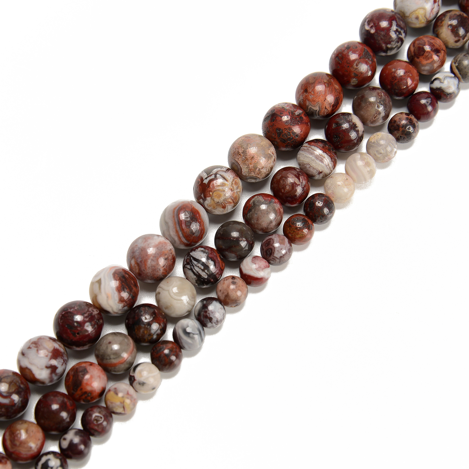 Natural Mexican Crazy Lace Agate Smooth Round Beads 6mm 8mm 10mm 15.5” Strand