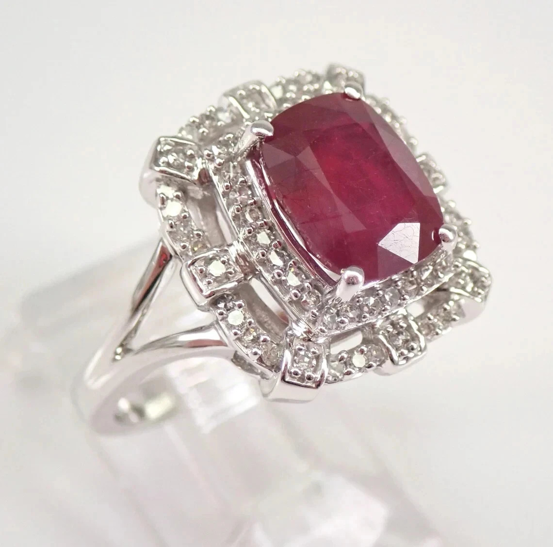 4.72 Ct Cushion Cut Natural Ruby Diamond Engagement Ring 14K Solid White Gold 6