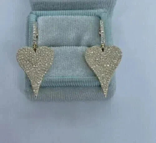 3Ct Round Lab-created Diamond Heart Drop Dangle Earrings 14K White Gold Plated