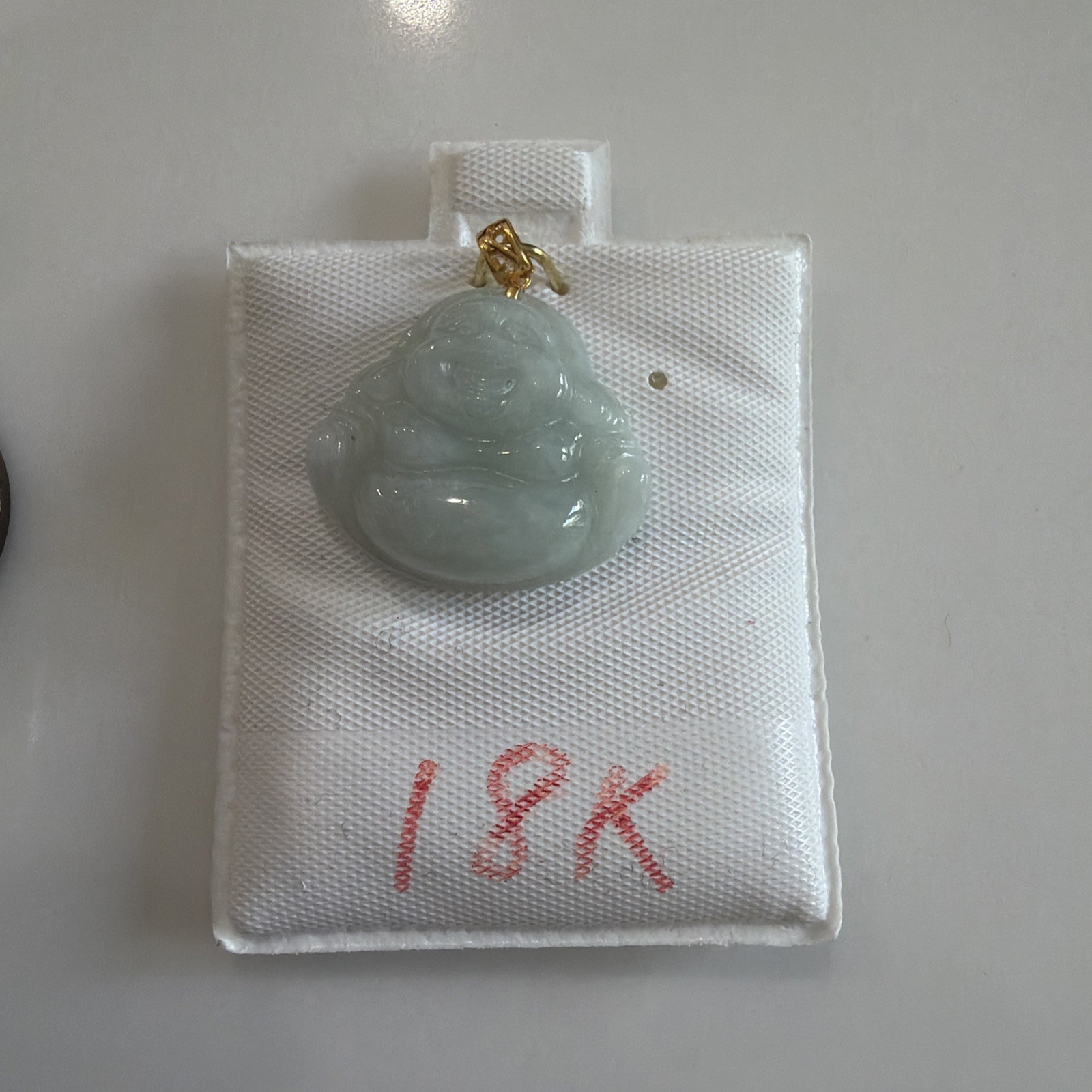 Light Green Laughing Buddha Jade Pendant (18k)