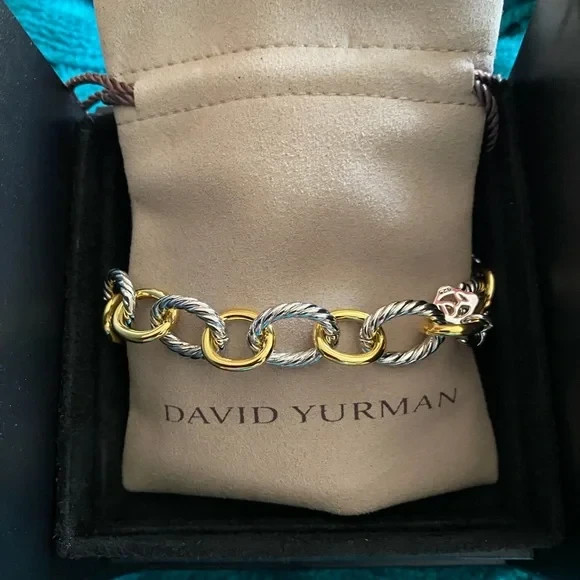 David Yurman Oval Link Chain Bracelet in Silver with 18k Gold 12mm