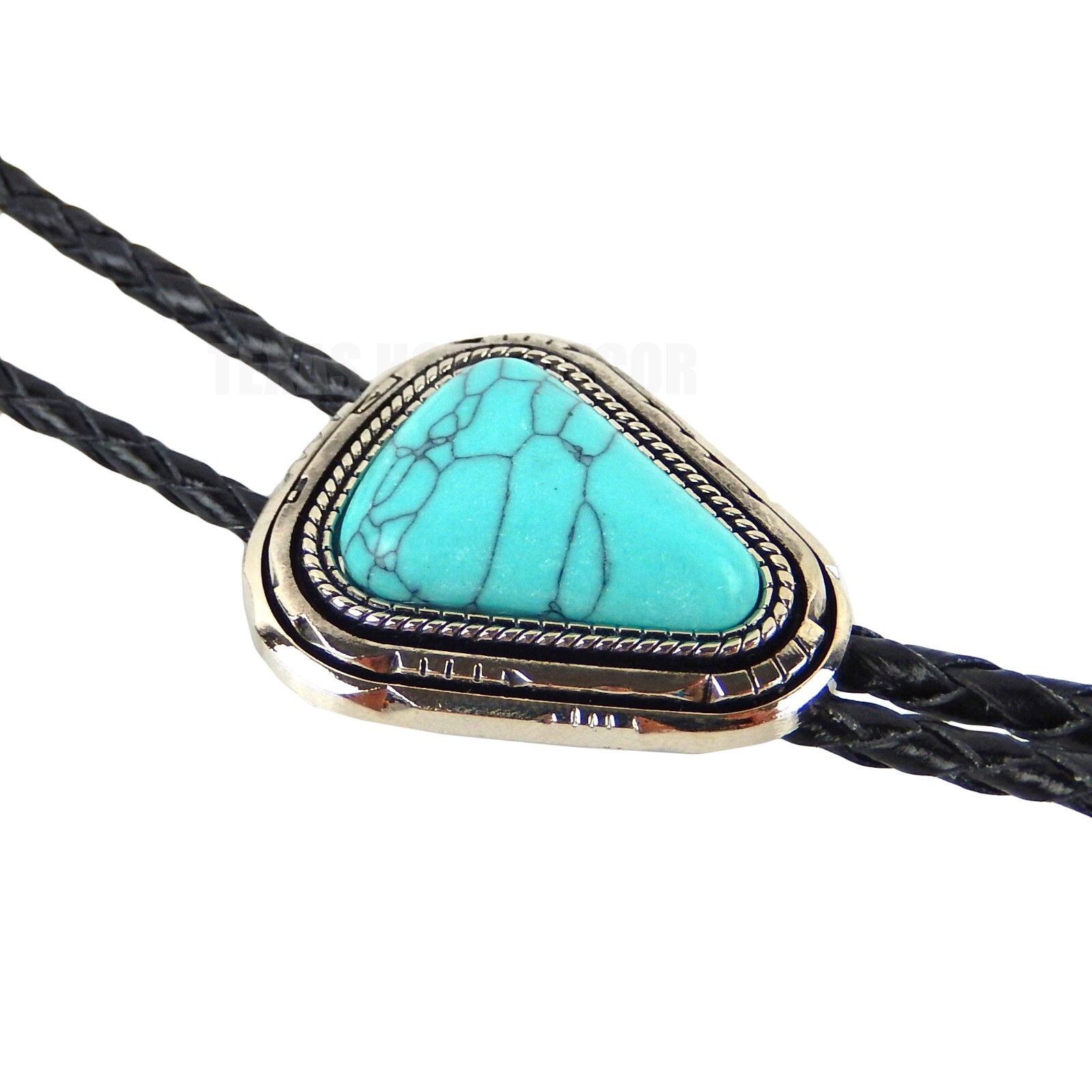 Teardrop Natural Real Turquoise Stone Bolo Tie 40″ Adjustable Leather Cord