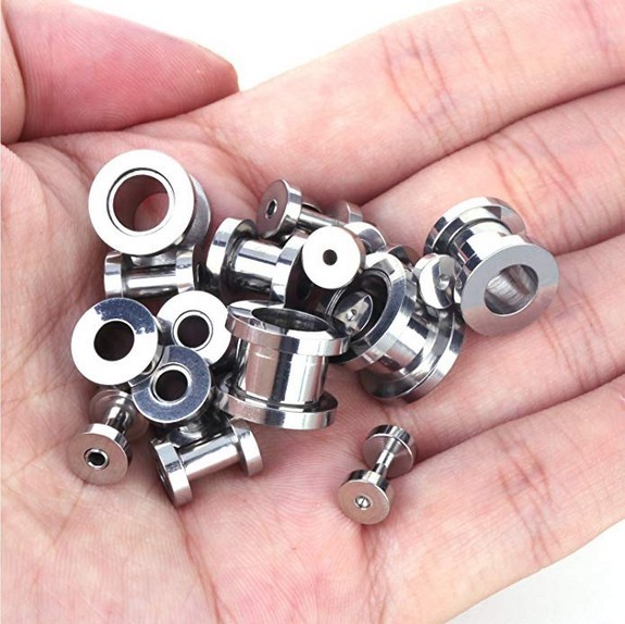 28PCS Ear Stretching Gauges Set Tapers Tunnels Plugs Kit 12G-00G Stainless Steel