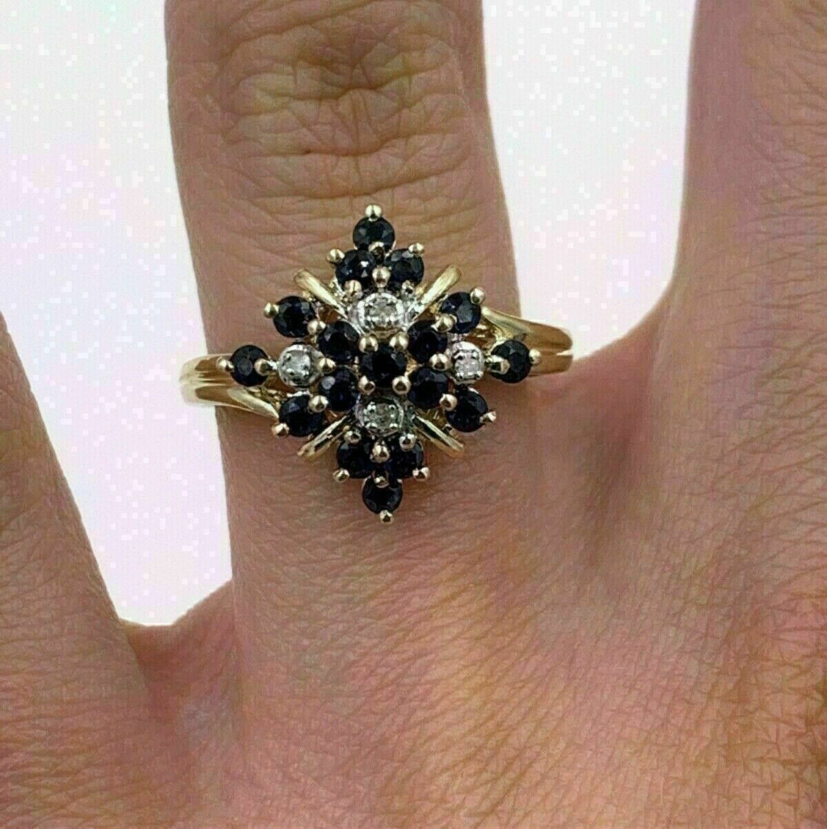 1.50Ct Lab-Created Sapphire Diamond Cluster Engagement Ring 14K Yellow Gold Fn