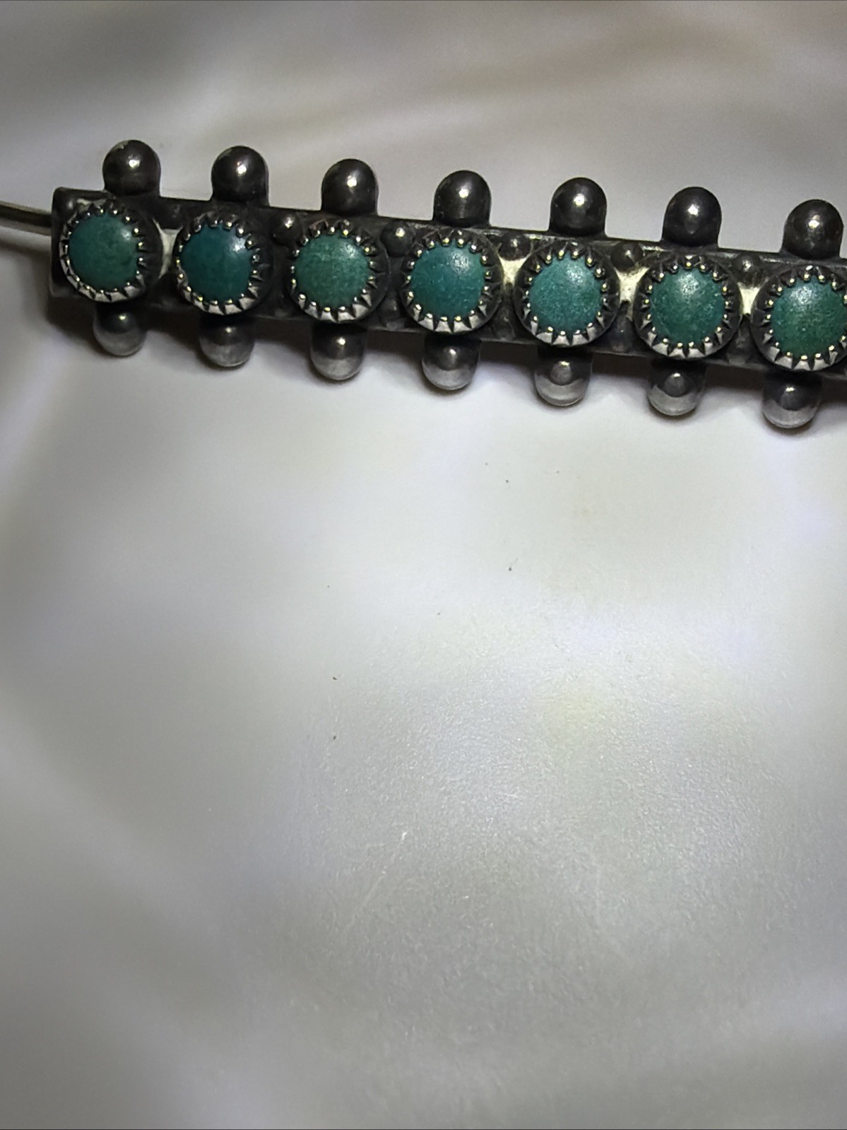 Vintage Native American Zuni Sterling Silver Turquoise Row Bar Pin Brooch