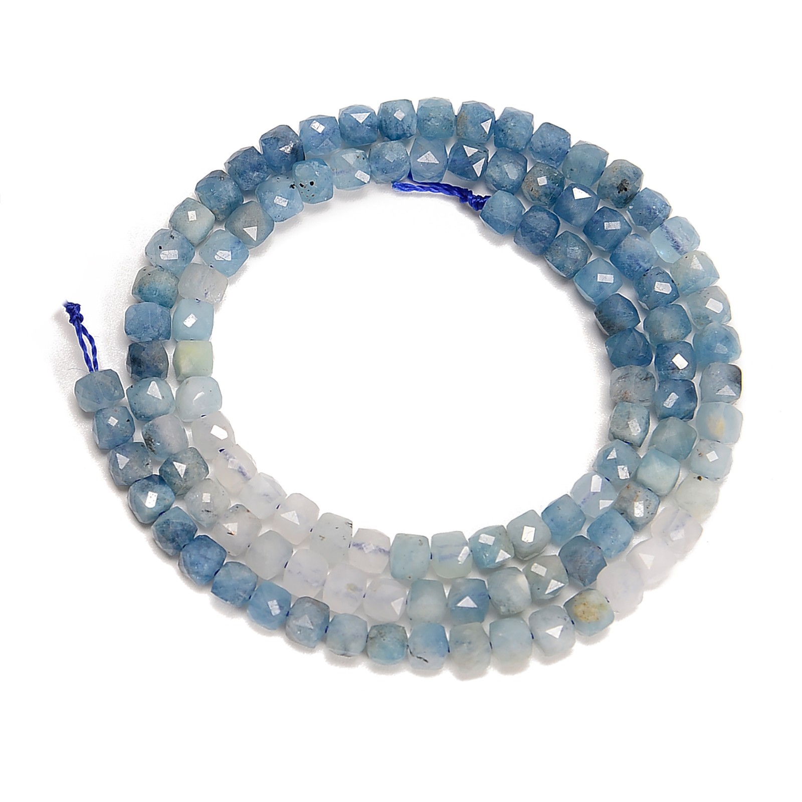 Natural Gradient Aquamarine Faceted Cube Beads Size 4mm 15.5” Strand