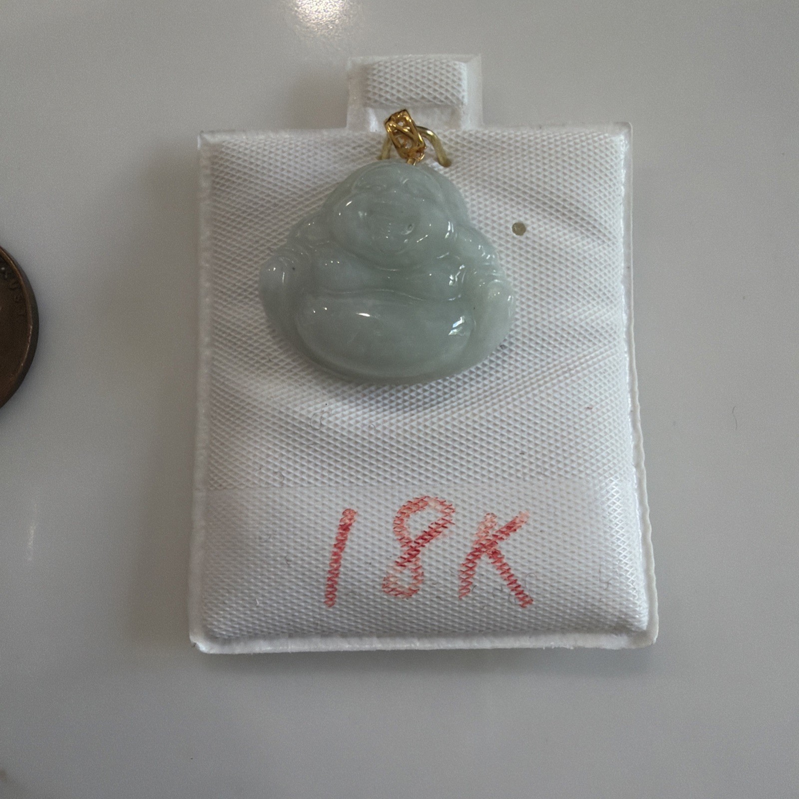 Light Green Laughing Buddha Jade Pendant (18k)