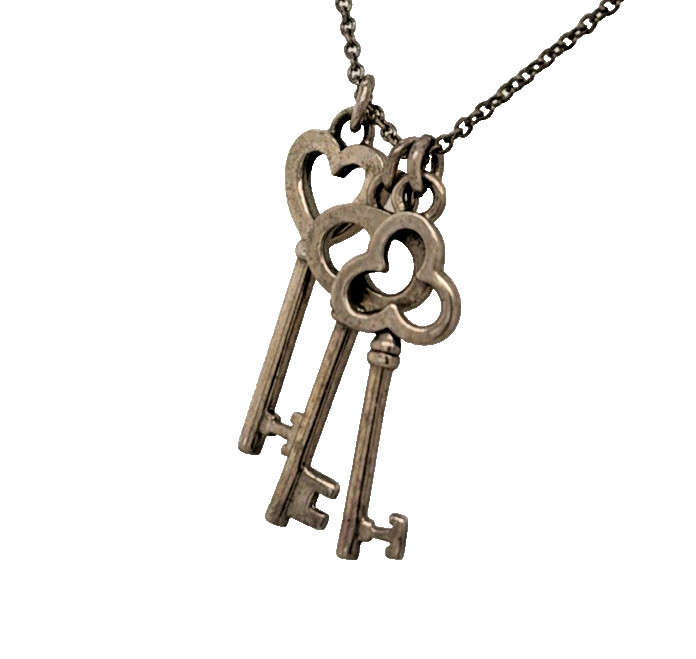 Tiffany & Co. Sterling Silver Three Keys Necklace 925 Heart Clover Key Pendants
