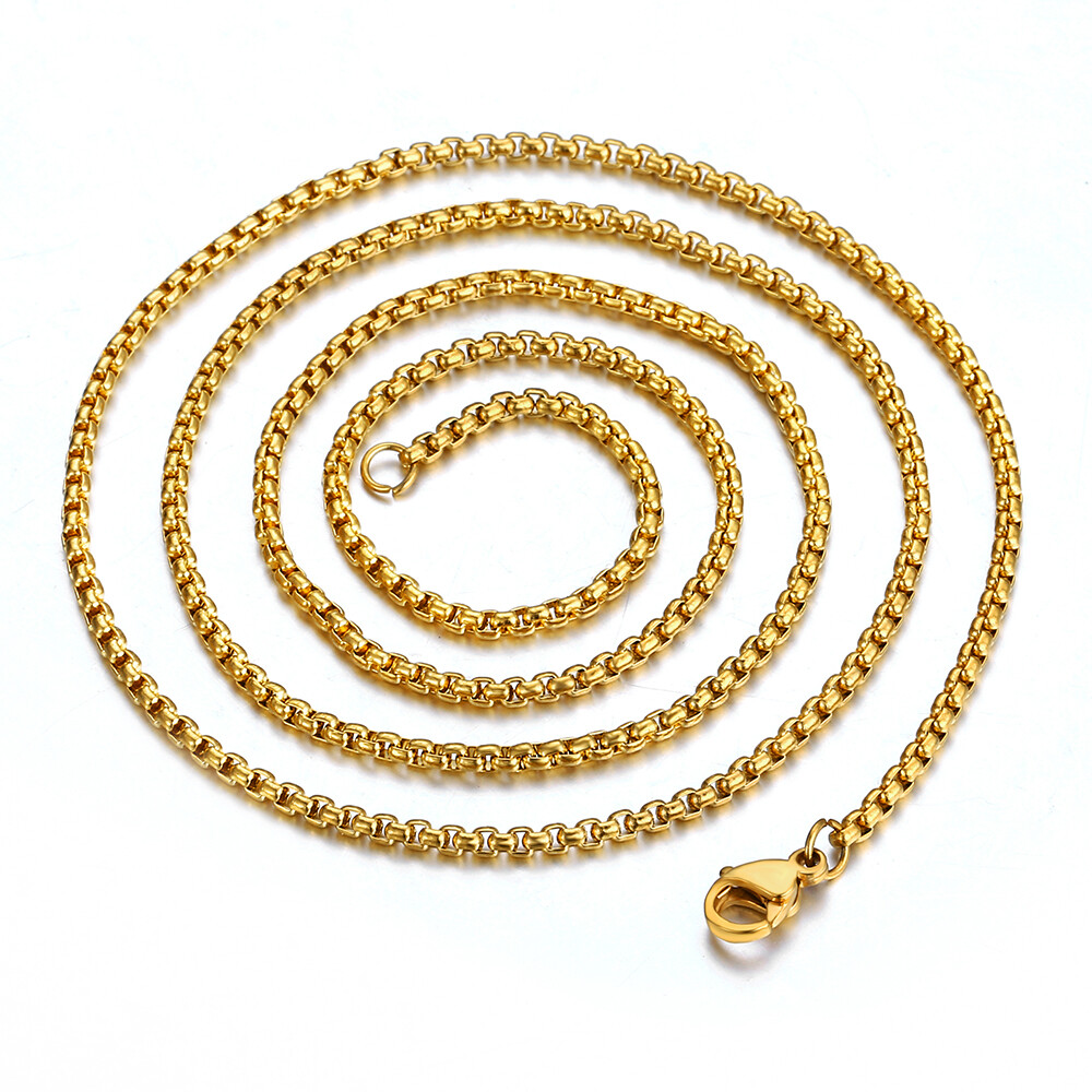2/3/4/5mm 16″-30″ Men Women Gold Plated Box Chain Necklace Stainless Steel Xmas