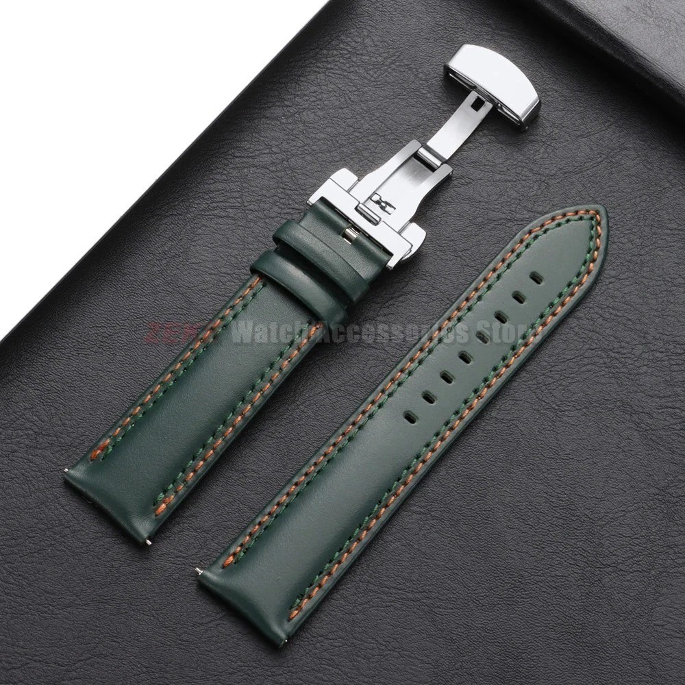 Genuine Calfskin Leather Watch Band 18mm 20mm 22mm 24mm Butterfly Buckle Strap