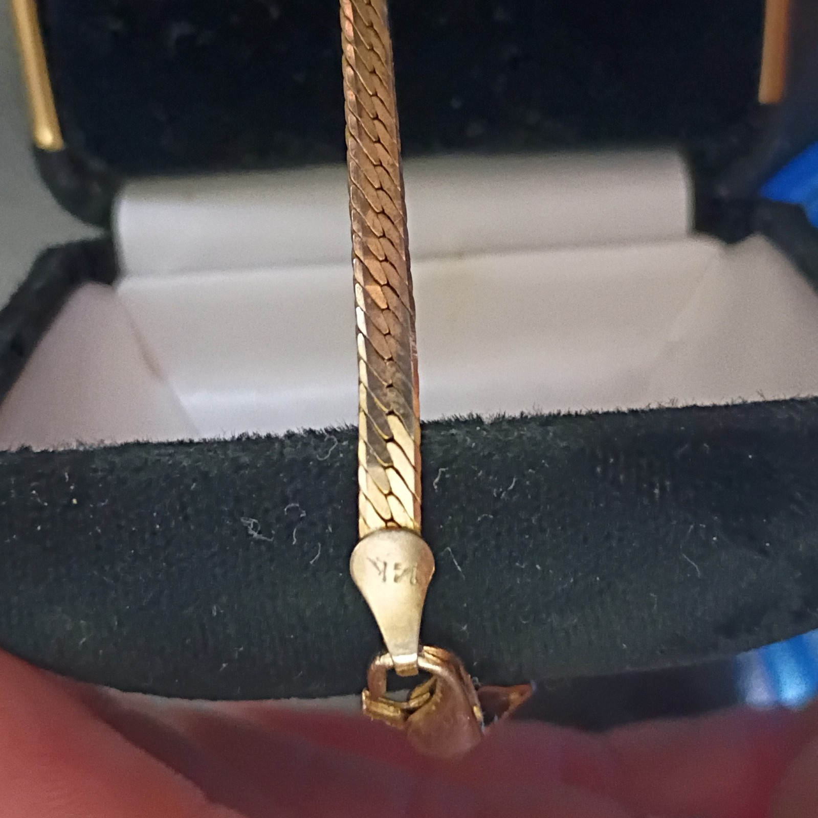 14K Yellow Gold Herringbone Chain Necklace, Lobster Clasp, No Stone