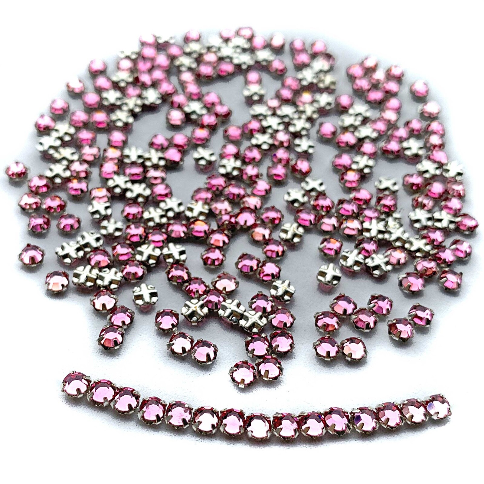 Vintage Swarovski Rose Montees in 10ss, 12ss, Light Rose & Rose, Silver Plated