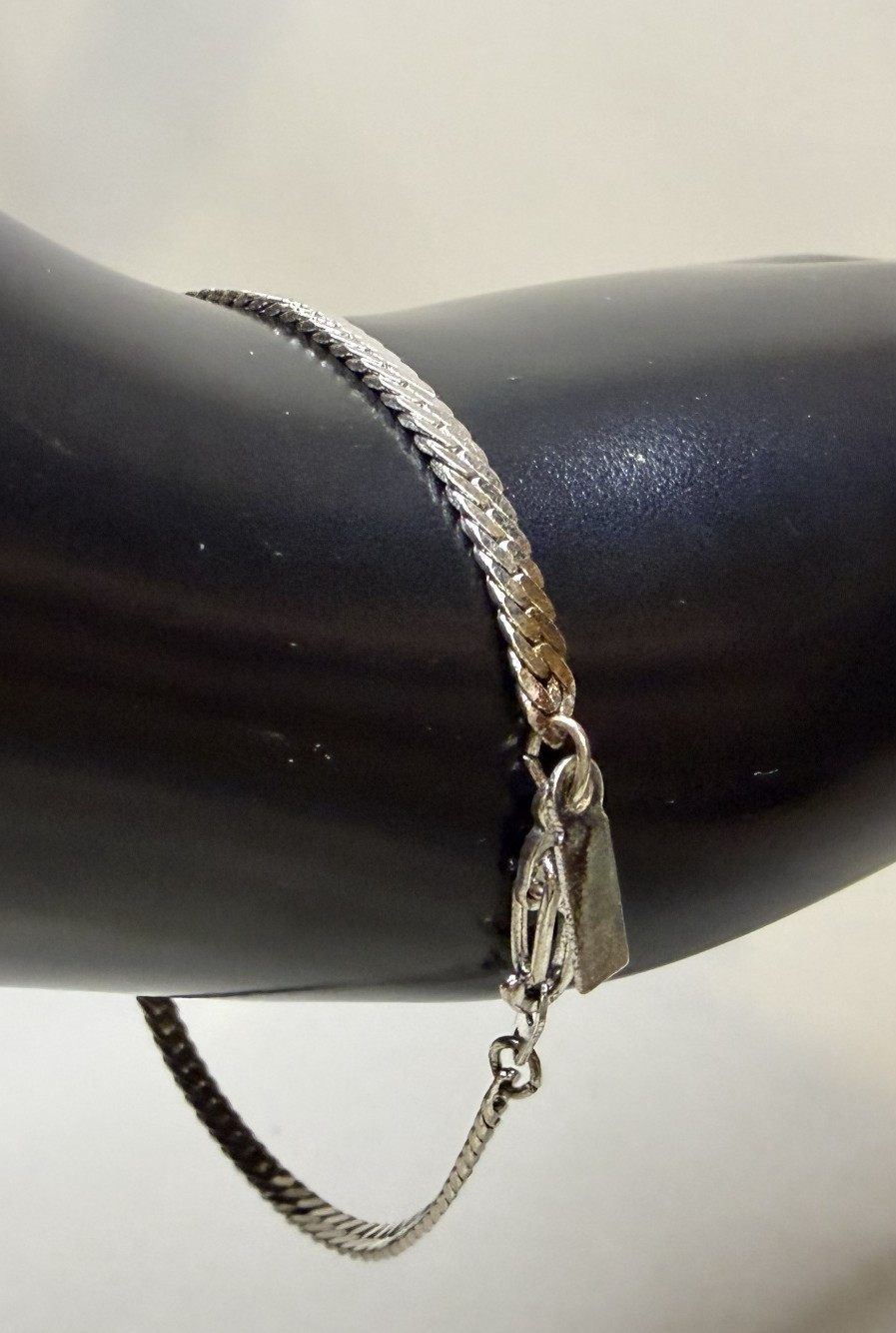 Vintage 925 SP Silver Plated Flat Herringbone Chain Bracelet Anklet High Shine