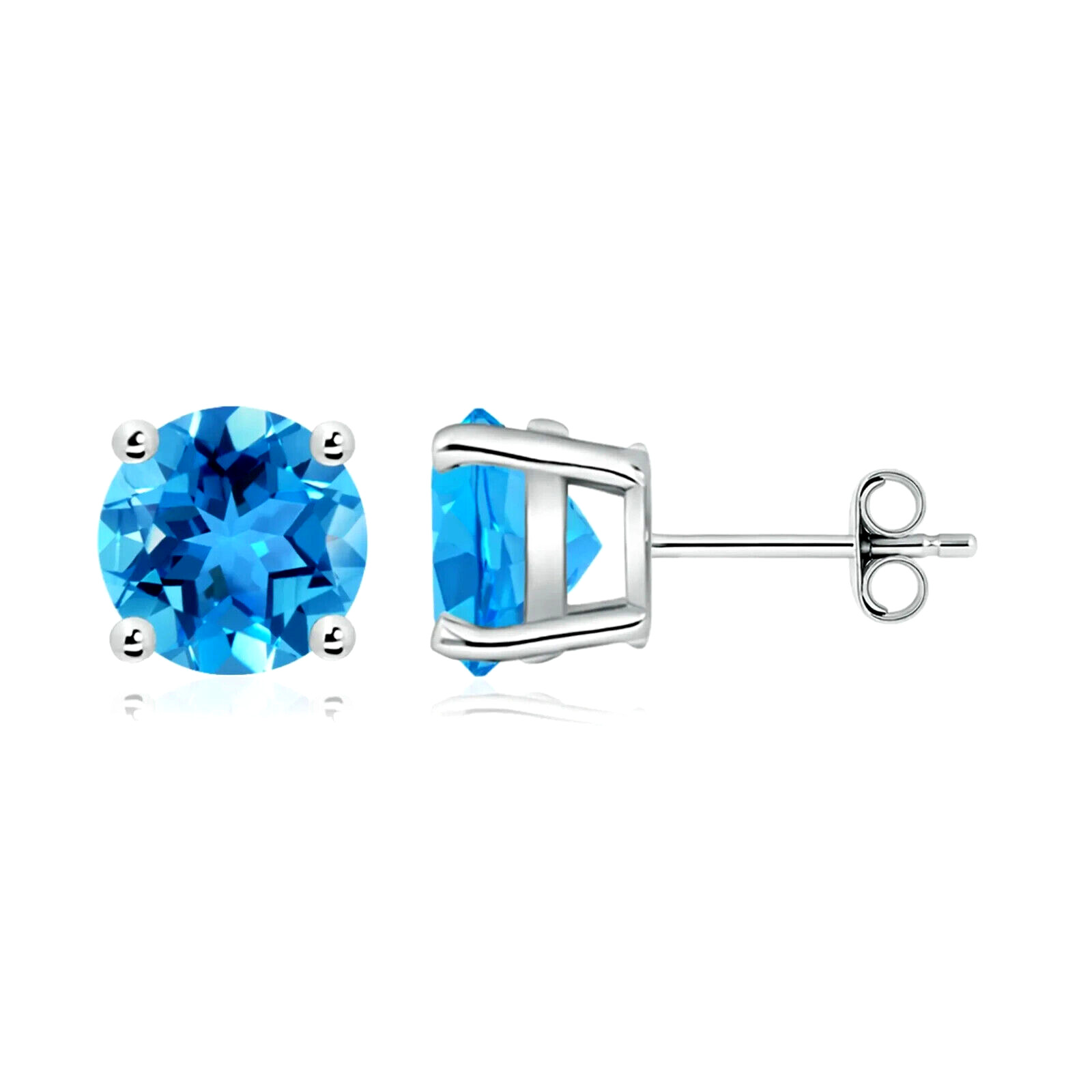 Exquisite 7mm Blue Topaz Stud Earrings in Solid Sterling Silver
